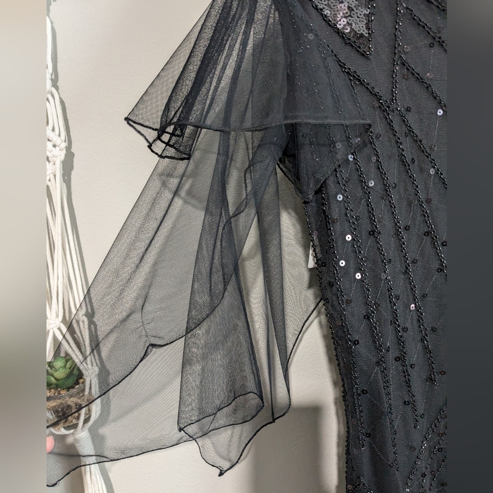 Vintage Embellished Beaded Mesh Tulle Sequin Flapper Gatsby Gown Dress L - Picture 4 of 10